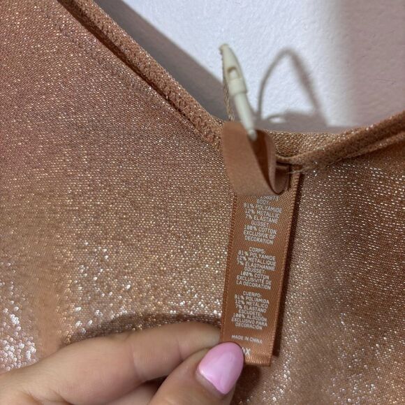 SKIMS Shimmer Long Sleeve Bodysuit Ochre Size 4x NEW with tags Thong - Picture 14 of 16